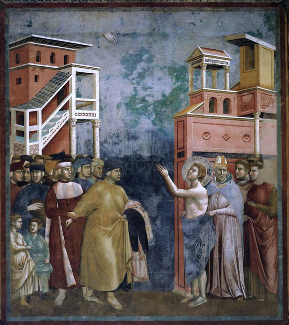  Giotto Di Bondone Legend of St Francis: 5. Renunciation of Wordly Goods (Upper Church, San Francesco, Assisi) - Canvas Art Print