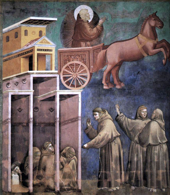  Giotto Di Bondone Legend of St Francis: 8. Vision of the Flaming Chariot (Upper Church, San Francesco, Assisi) - Canvas Art Print