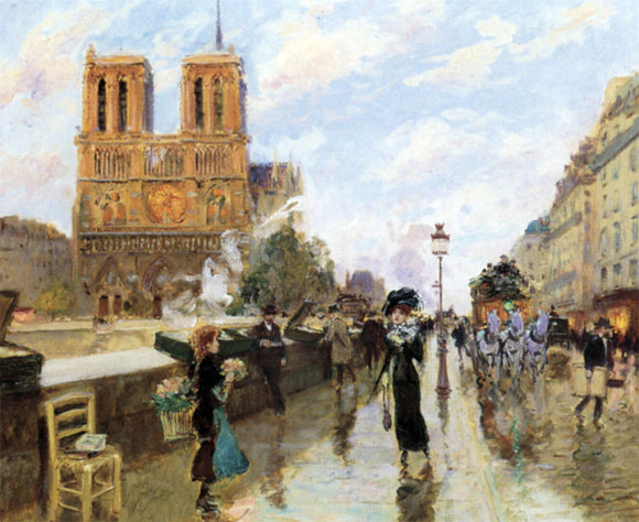  Georges Stein Les quais pres de Notre Dame - Canvas Art Print