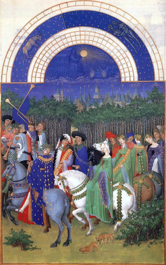  The Johan Limbourg Les tres riches heures du Duc de Berry: Mai (May) - Canvas Art Print