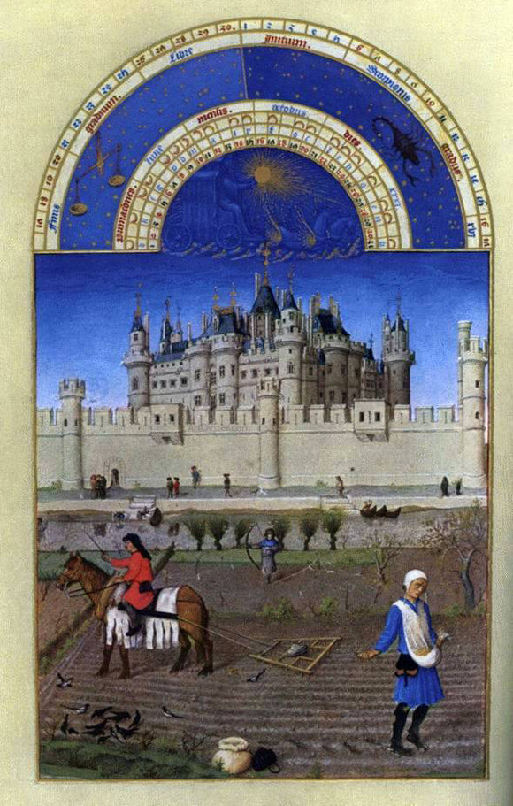  The Johan Limbourg Les tres riches heures du Duc de Berry: Octobre (October) - Canvas Art Print