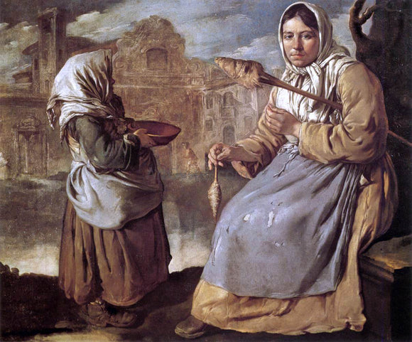  Giacomo Ceruti Little Beggar Girl and Woman Spinning - Canvas Art Print