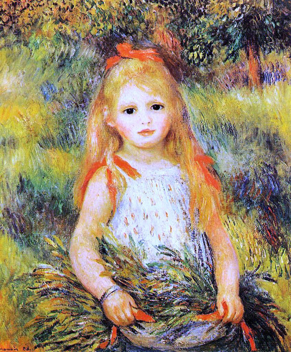  Pierre Auguste Renoir Little Girl with a Spray of Flowers - Canvas Art Print