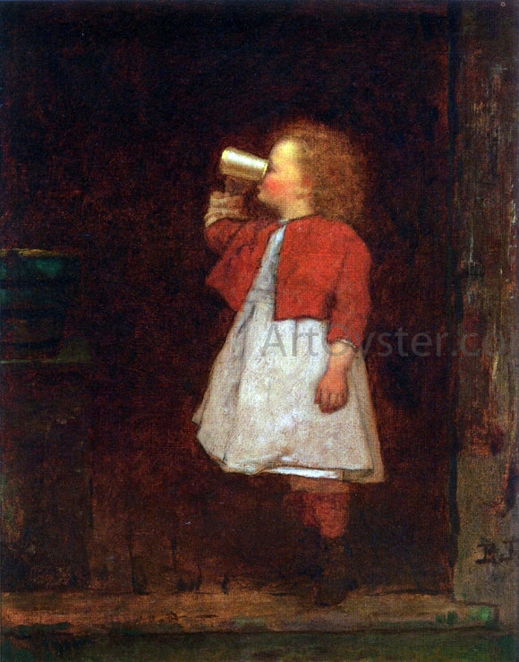  Eastman Johnson Little Girl with Red Jacket Drinking from Mug - Canvas Art Print