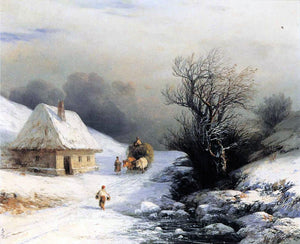  Ivan Constantinovich Aivazovsky Little Russian Ox Cart in Winter - Canvas Art Print