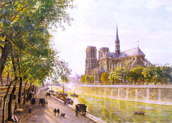 Marie-Francois Firmin-Girard L'lle de la Cite and the Cathedral of Notre Dame, Paris as seen from Quai Montebello - Canvas Art Print