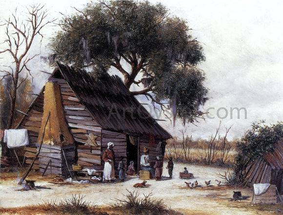  William Aiken Walker Louisiana Cabin Scene with Stretched Hide on Weatherboard and Stock Chimney Covered with Clay - Canvas Art Print