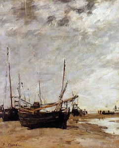  Eugene-Louis Boudin Low Tide, Grounded Sailboats - Canvas Art Print
