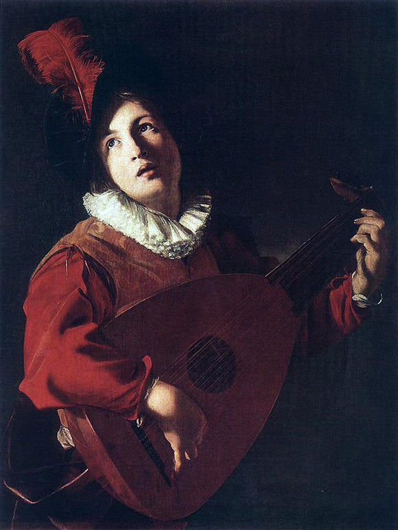  Bartolomeo Manfredi Lute Playing Young - Canvas Art Print