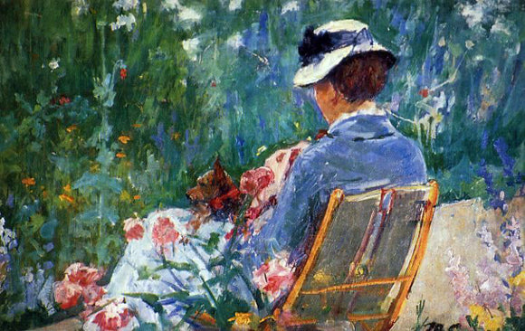  Mary Cassatt Lydia Seated in the Garden with a Dog in Her Lap - Canvas Art Print