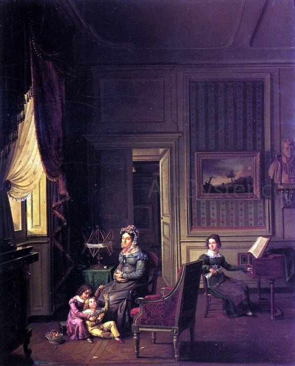  Michel Philibert Genod Madame de Vaugelas, Marquise de Marniolas and Her Children in an Interior - Canvas Art Print
