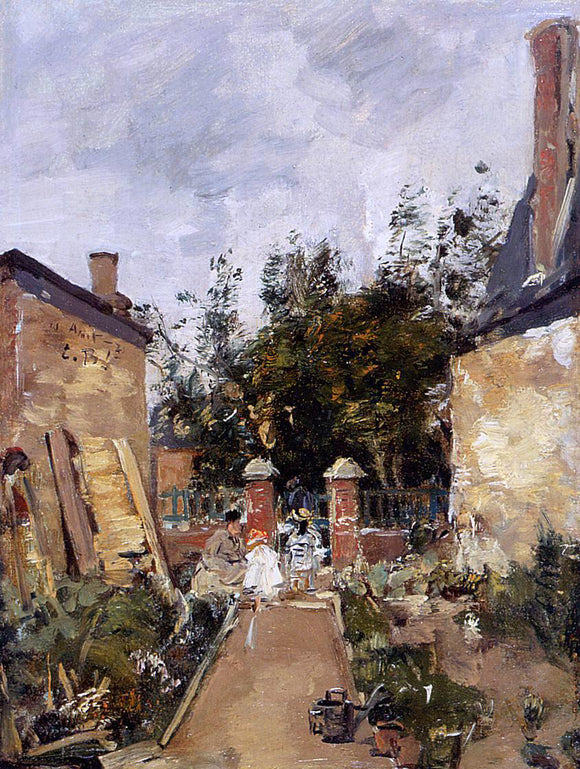  Eugene-Louis Boudin Madame S with Her Children in Their Garden at Trouville - Canvas Art Print