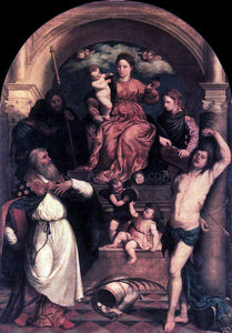  Paris Bordone Madonna and Child with Saints - Canvas Art Print