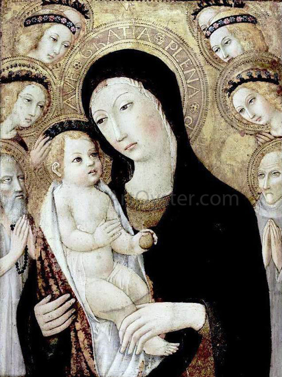  Sano Di Pietro Madonna and Child with Sts Anthony Abbott and Bernardino of Siena - Canvas Art Print