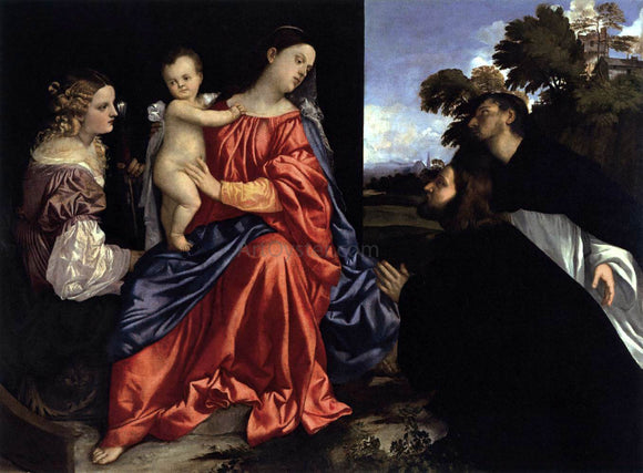 Titian Madonna and Child with Sts Catherine and Dominic and a Donor - Canvas Art Print