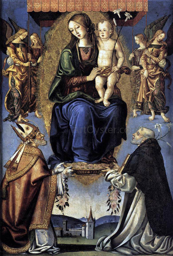  Bernardino Di Mariotto Dello Stagno Madonna and Child with Sts Severino and Dominic - Canvas Art Print