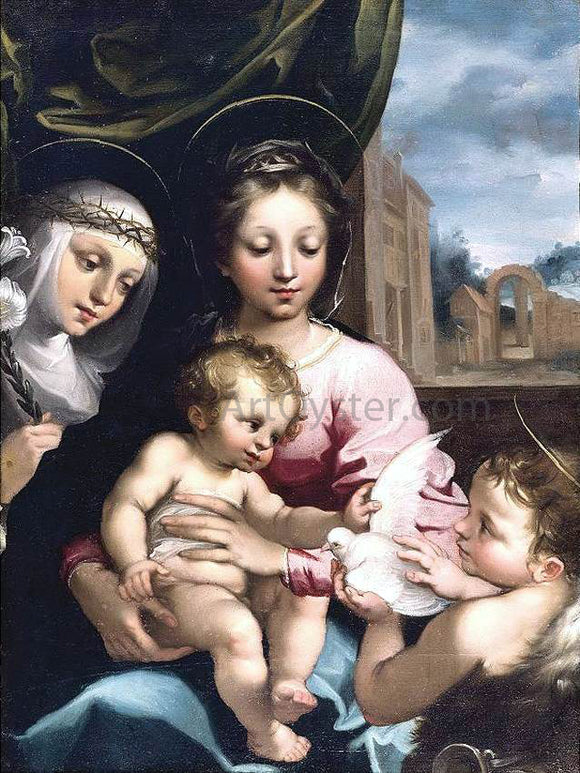  Rutilio Manetti Madonna and Child with the Infant St John the Baptist and St Catherine of Siena - Canvas Art Print
