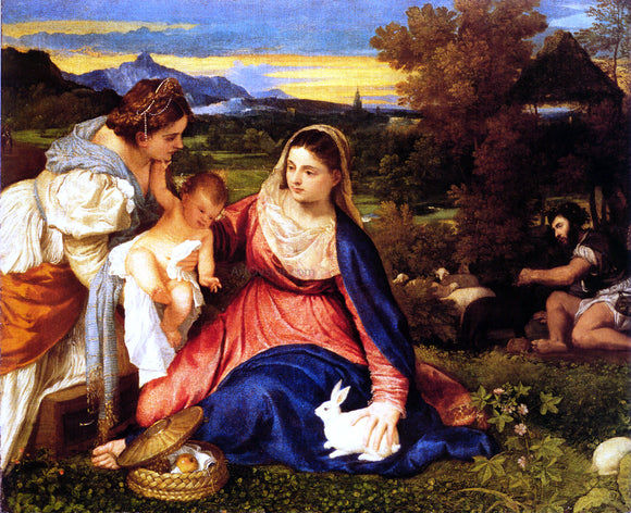  Titian Madonna of the Rabbit (also known as Madonna and Child with St. Catherine and a Rabbit) - Canvas Art Print