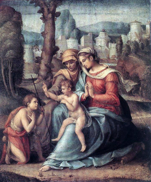  II Francesco Ubertini Bacchiacca Madonna with Child, St Elisabeth and the Infant St John the Baptist - Canvas Art Print