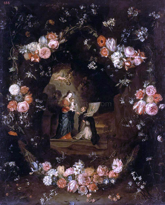  Jan Van I Kessel Madonna with the Child and St Ildephonsus Framed with a Garland of Flowers - Canvas Art Print