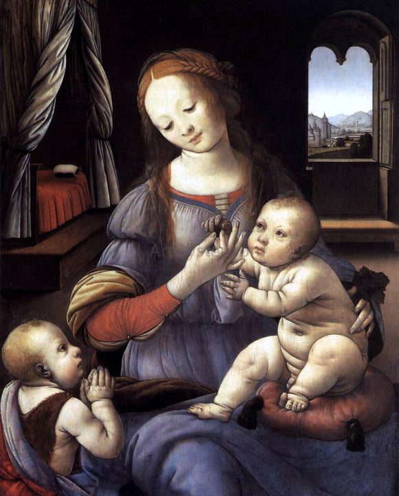  Lorenzo Di Credi Madonna with the Christ Child and St John the Baptist - Canvas Art Print