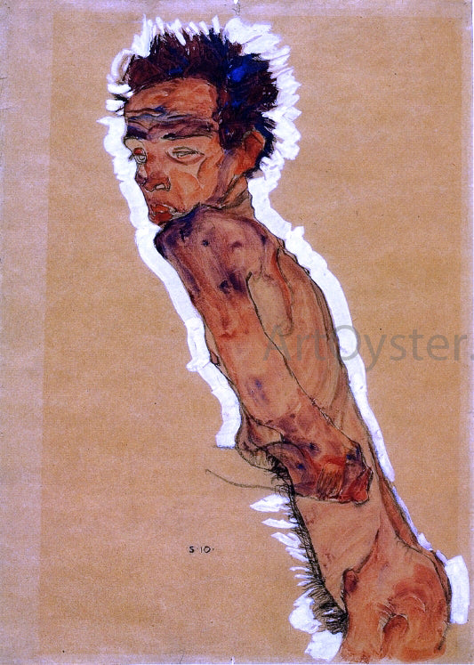  Egon Schiele Male Nude in Profile Facing Left (also known as Self Portrait) - Canvas Art Print