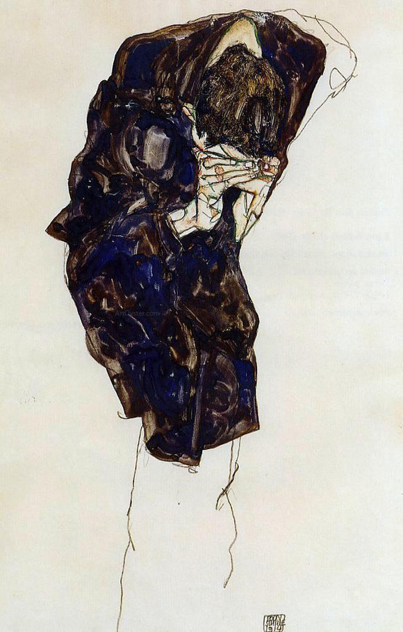  Egon Schiele Man Bencind Down Deeply - Canvas Art Print
