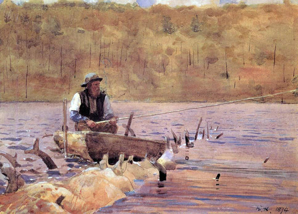  Winslow Homer Man in a Punt, Fishing - Canvas Art Print