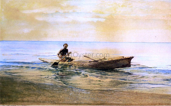 John La Farge Man in Canoe, Samoa - Canvas Art Print