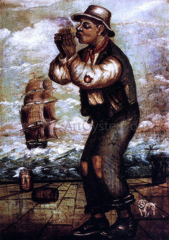  William Aiken Walker Man on Dock LIghting Pipe - Canvas Art Print