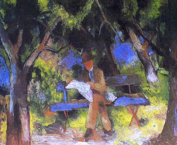  August Macke Man Reading in a Park - Canvas Art Print