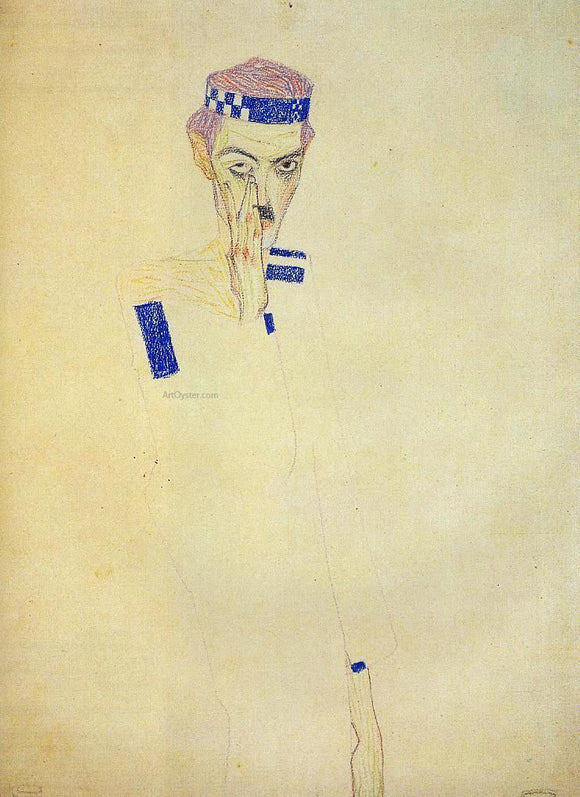  Egon Schiele Man with Blue Headband and Hand on Cheek - Canvas Art Print