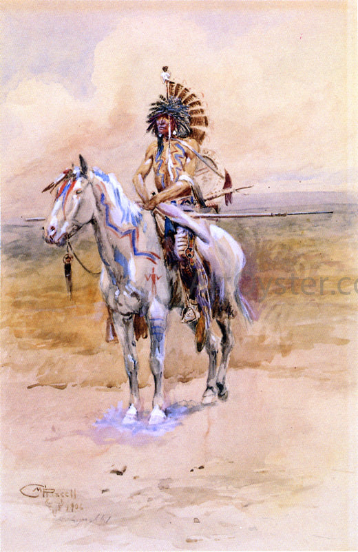  Charles Marion Russell Mandan Warrior - Canvas Art Print