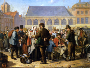  Jacob Akkersdijk Many Figures on the Nieuwe Markt in Rotterdam - Canvas Art Print