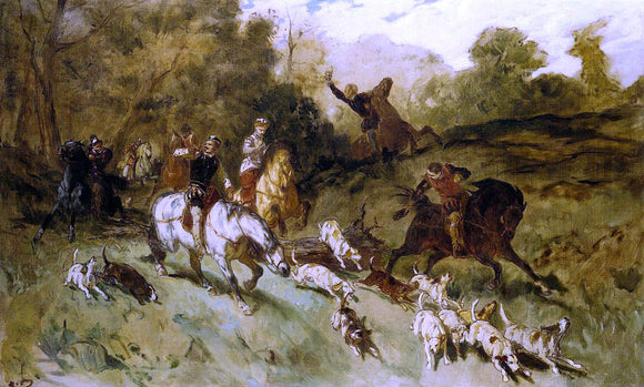  Eugene Louis Lami Marie Stuart at the Hunt - Canvas Art Print
