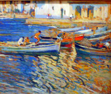  Eliseo Meifren I Roig Marina Con Pescadores - Canvas Art Print