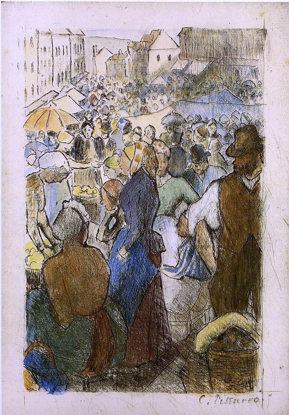 Camille Pissarro Market at Gisors, Rue Cappeville - Canvas Art Print