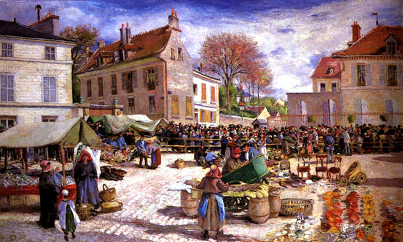  Ludovic Piette Market Place at Pontoise - Canvas Art Print