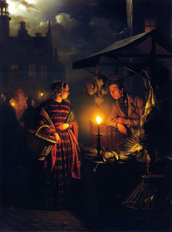  Petrus Van Schendel Market Place by Candlelight - Canvas Art Print