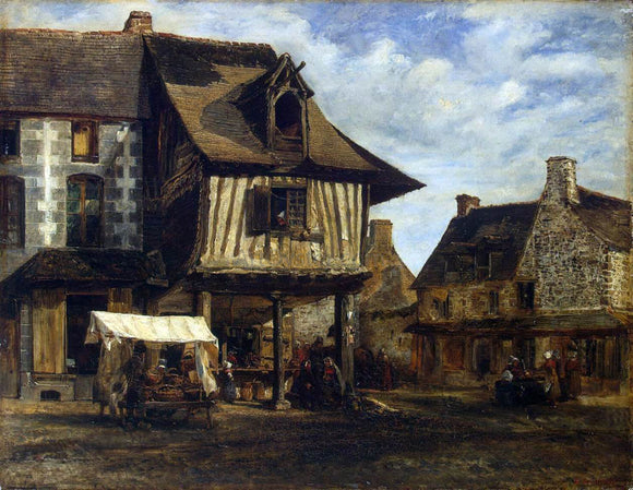  Theodore Rousseau Market-Place in Normandy - Canvas Art Print
