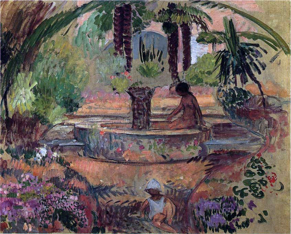  Henri Lebasque Marthe and Pierre at a Fountain in Saint Maxime - Canvas Art Print