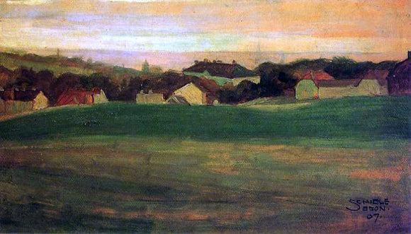  Egon Schiele Meadow with Village in Background II - Canvas Art Print