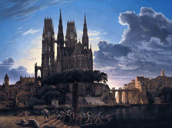  Karl Friedrich Schinkel Medieval Town by Water - Canvas Art Print