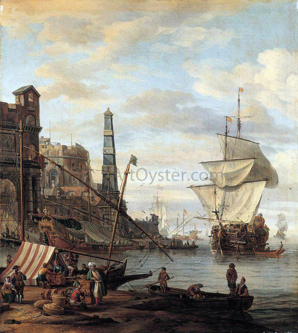  Abraham Storck Mediterranean Harbour Scene - Canvas Art Print