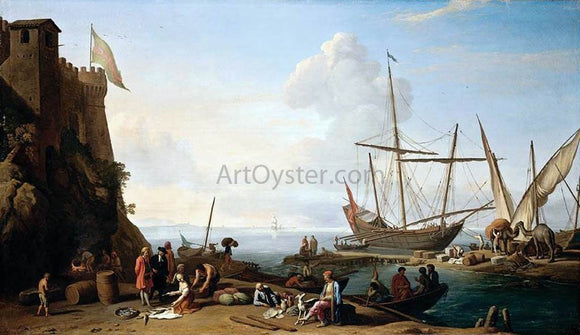  Adrien Manglard Mediterranean Harbour Scene - Canvas Art Print