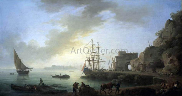  Claude-Joseph Vernet Mediterranean Port at Dawn - Canvas Art Print