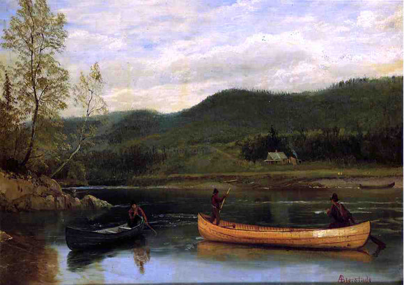  Albert Bierstadt Men in Two Canoes - Canvas Art Print