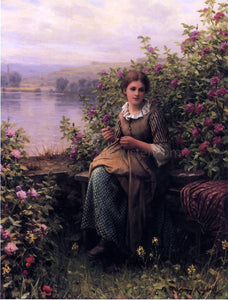  Daniel Ridgway Knight Mending - Canvas Art Print