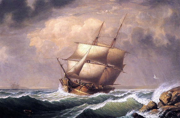  Fitz Hugh Lane Merchant Brig Under Reefed Topsails - Canvas Art Print