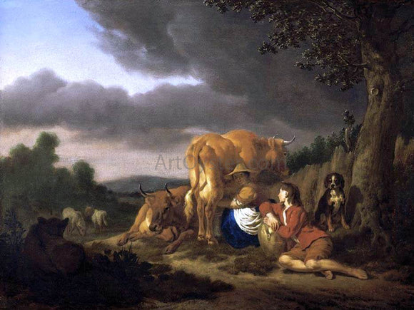  Adriaen Van de Velde Milking a Cow - Canvas Art Print